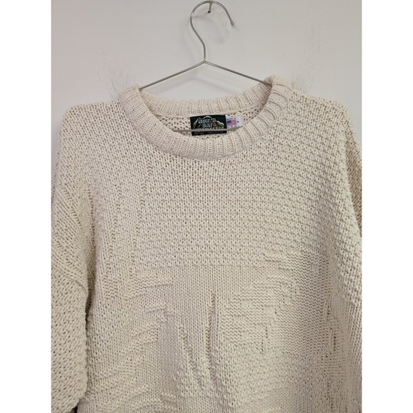 Vintage North Bay Outfitters Fisherman Sweater Made in USA Heavy Knit Ivory‎ M - Picture 3 of 8